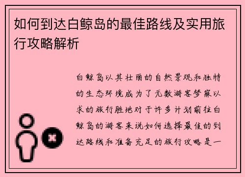 如何到达白鲸岛的最佳路线及实用旅行攻略解析